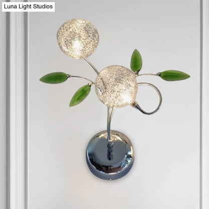DecorBites™ Green Crystal Leaf Wall Mount Lamp with Class Glass Shade - Bedside Wall Lighting Solution in Chrome