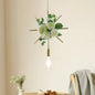 Green Farmhouse Fake Floral Ceiling Lamp: 1-Light Metallic Pendant with Triangle/Square/Linear Frame