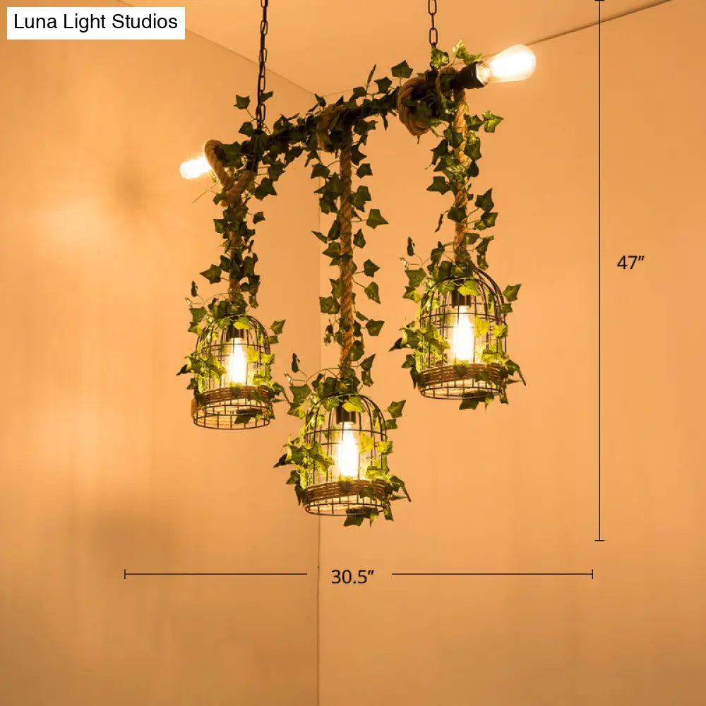 DecorBites™ Green Faux Plant Farmhouse Pendant Island Light with Metallic Shade