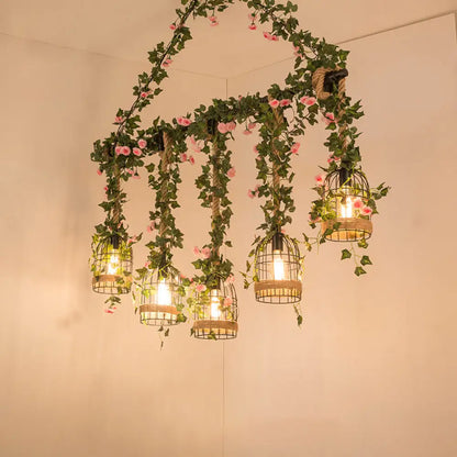 DecorBites™ Green Faux Plant Farmhouse Pendant Island Light with Metallic Shade