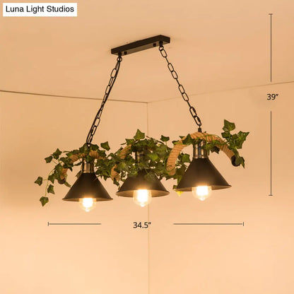DecorBites™ Green Faux Plant Farmhouse Pendant Island Light with Metallic Shade