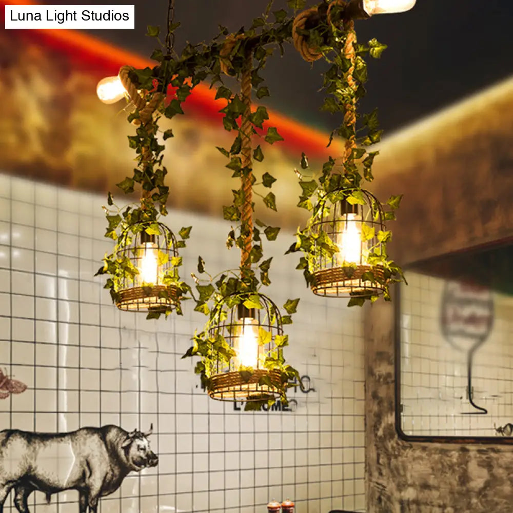 DecorBites™ Green Faux Plant Farmhouse Pendant Island Light with Metallic Shade