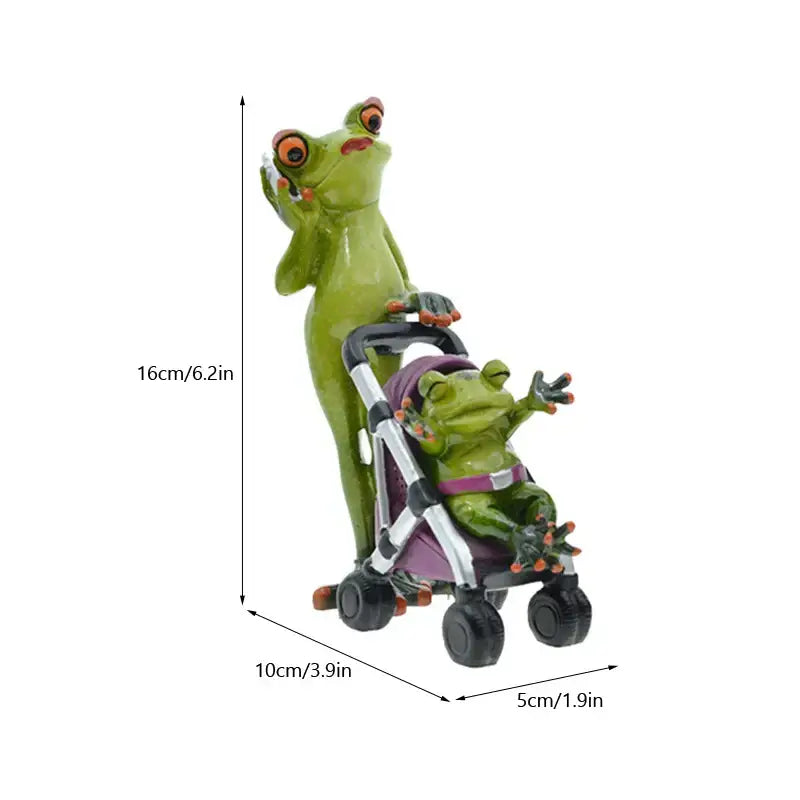 Green frog family statue set resin figurine with detailed orange eyes and black-tipped toes for living room decorbites frog family