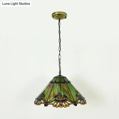 Green Glass Baroque Conical Pendant Light Kit - 1-Light for Dining Room