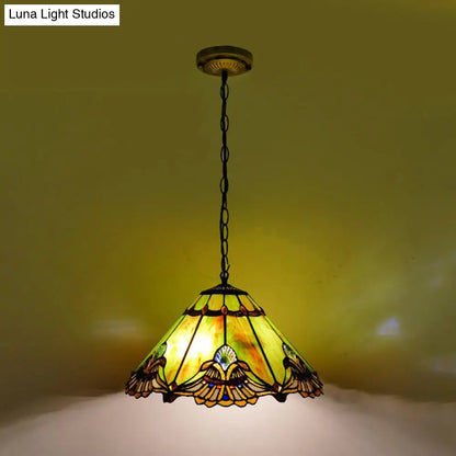 Green Glass Baroque Conical Pendant Light Kit - 1-Light for Dining Room