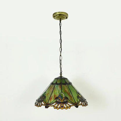 Green Glass Baroque Conical Pendant Light Kit - 1-Light for Dining Room