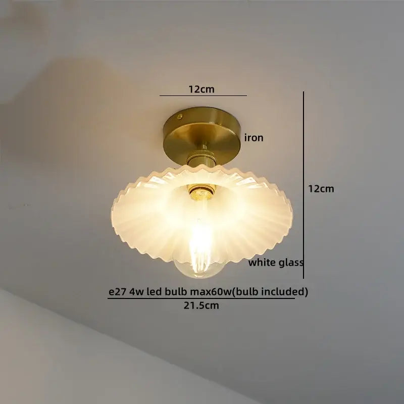 Vintage-style ceiling lamp with brass iron base and scalloped white glass shade for green glass copper nordic ceiling