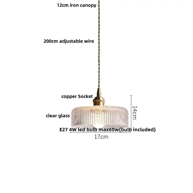 Green glass pendant light with clear ridged shade featuring decorbites copper canopy led for dining room decor
