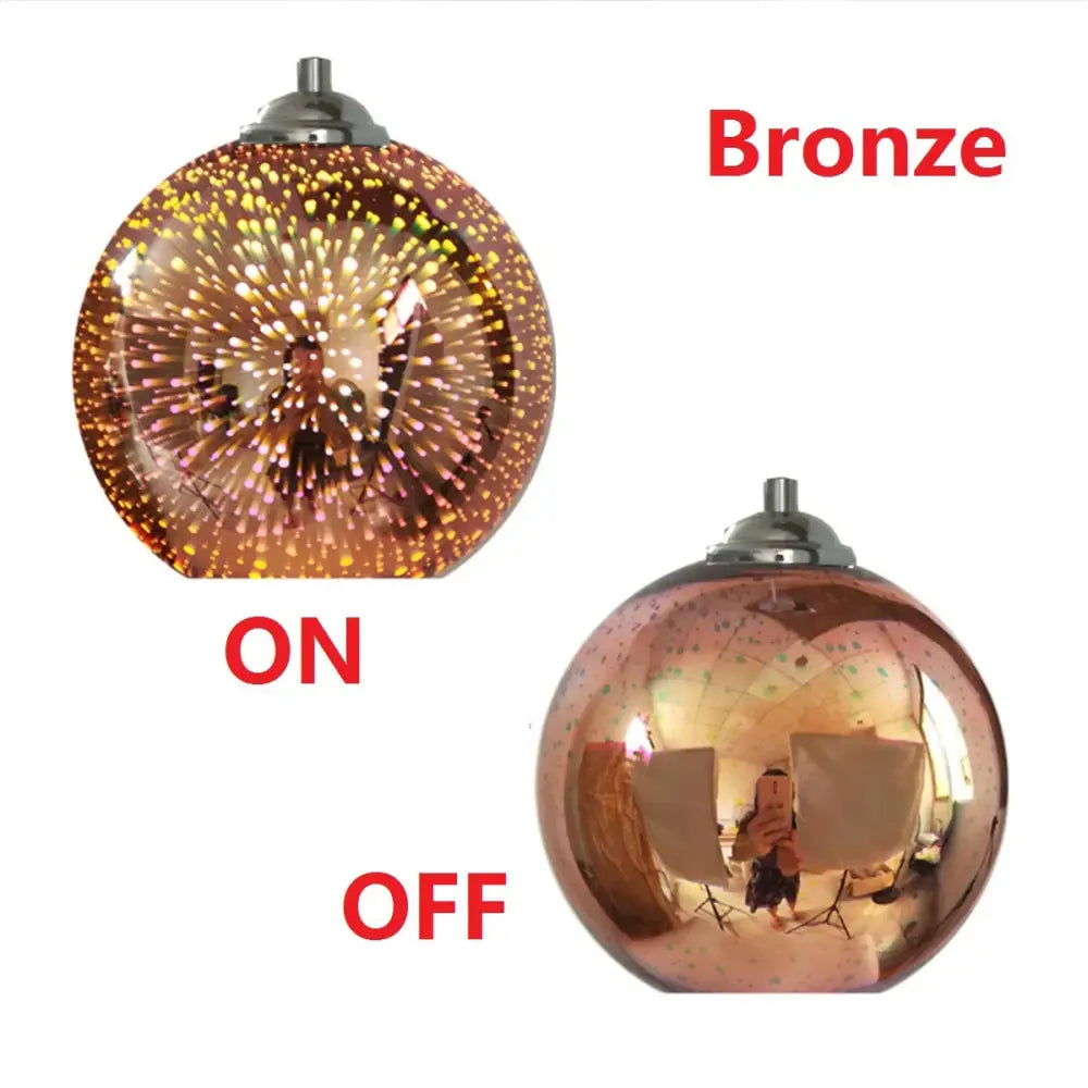 Bronze spherical colorful glass ball pendant light with internal led creating sparkling starburst effect for decorbites decor