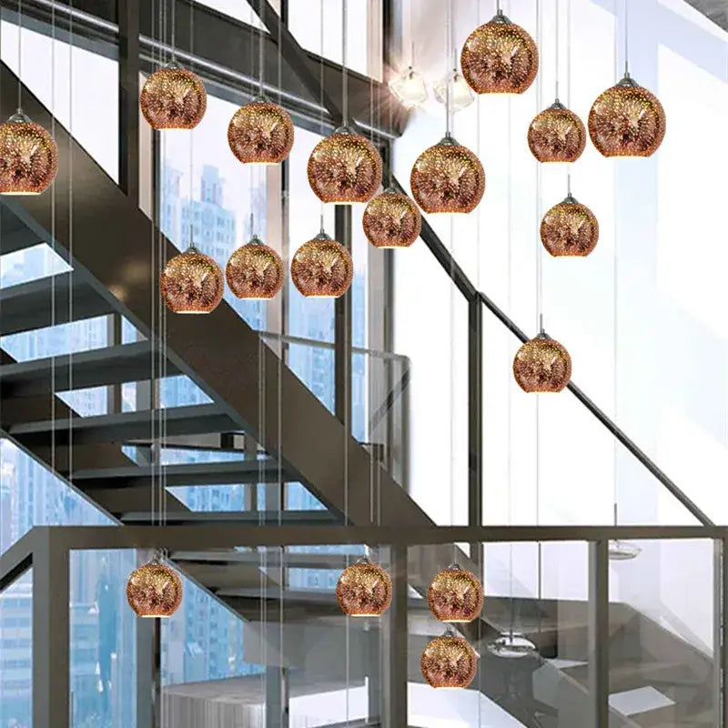 Copper-toned spherical pendant light with textured hammered glass finish in an elegant cluster for dining room decorbites colorful glass ball