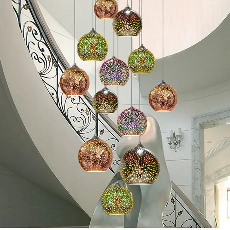 Green and gold mosaic colorful glass ball pendant light with iridescent firework patterns for dining room decorbites colorful glass