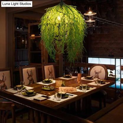 Green Industrial Pendant Light Fixture: 3/4 Bulbs, 18"/21.5" Wide Metal LED Hanging Lamp Kit for Restaurants