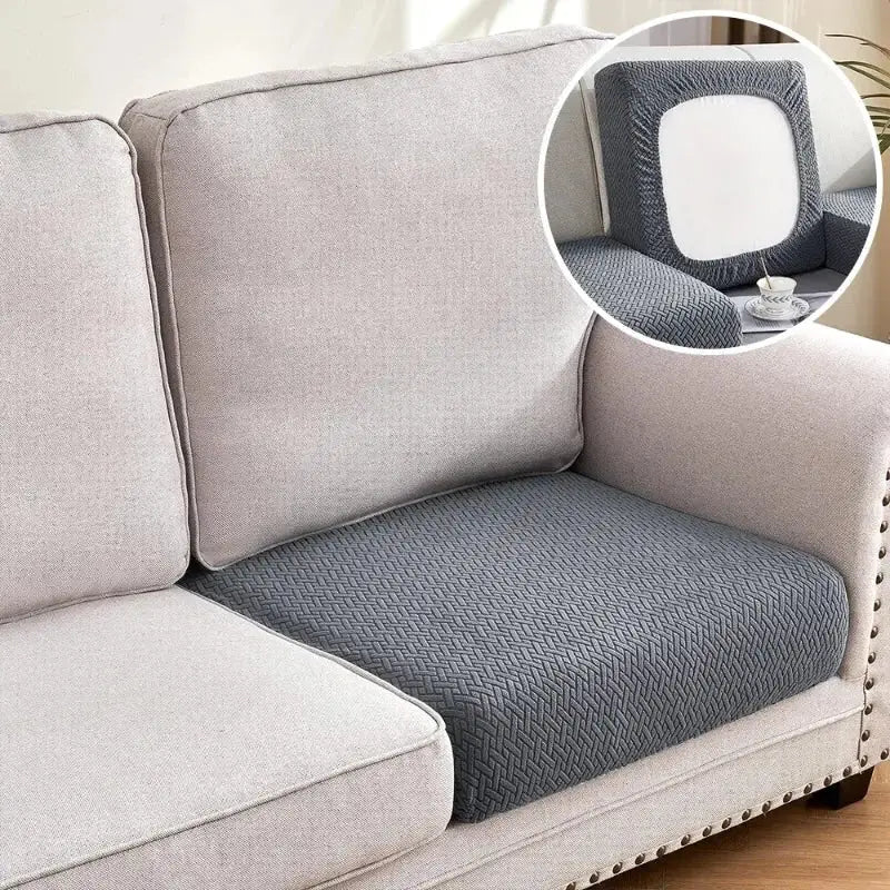 Gray herringbone stretch couch cover for sectional sofa cushion case in living room jacquard fabric