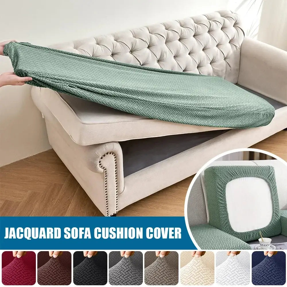 Green jacquard sectional sofa couch cover with textured woven pattern for living room cushion case
