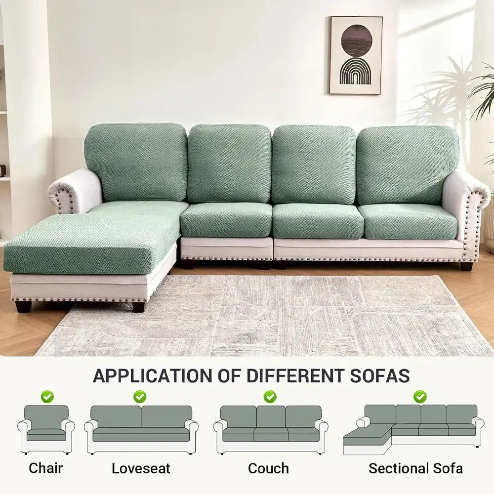 Light green jacquard textured fabric couch cover designed for sectional sofa living room cushion case