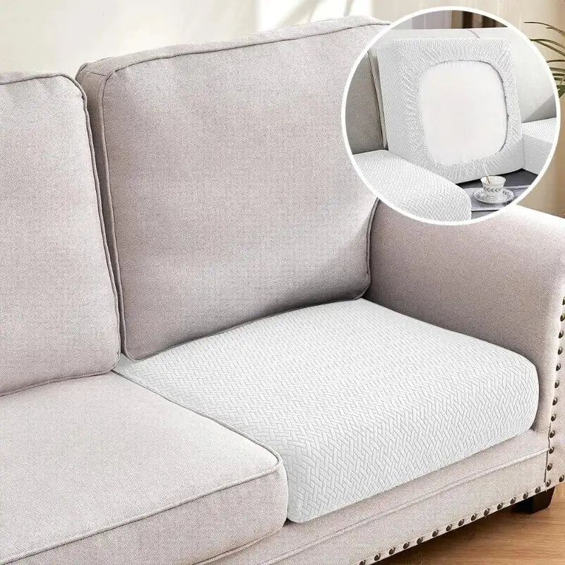 Light gray textured fabric couch cover with subtle herringbone pattern for sectional sofa living room use