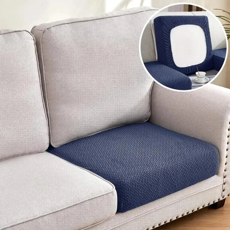 Navy blue textured fabric couch cover for green jacquard sectional sofa in living room cushion case design