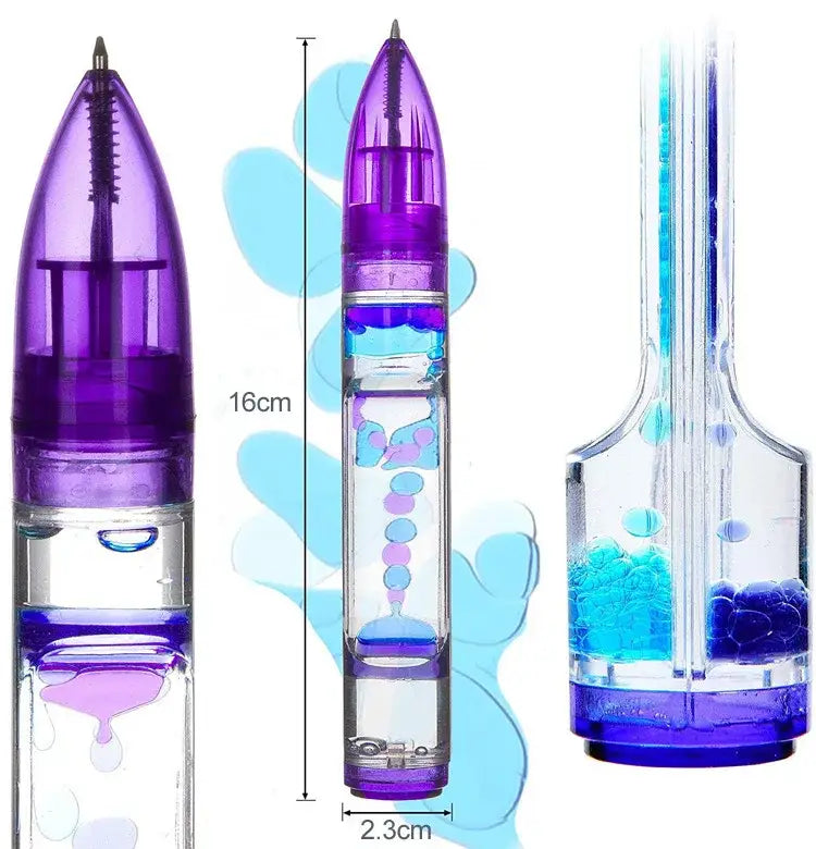Purple and clear liquid hourglass pen with colorful beads for office and bedroom decompression decor