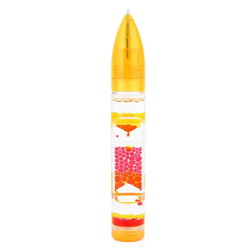 Green leaf liquid hourglass pen with yellow transparent body and pink orange beads for office and bedroom decor