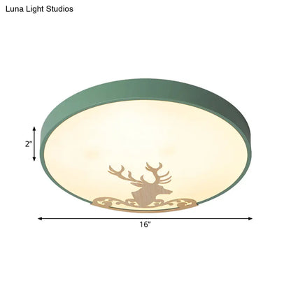 DecorBites™ DecorBites™ Green LED Ceiling Light: Modern Round Acrylic Flush Mount with Deer Pattern