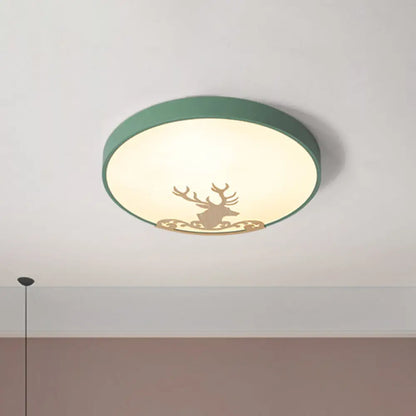DecorBites™ DecorBites™ Green LED Ceiling Light: Modern Round Acrylic Flush Mount with Deer Pattern