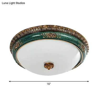 DecorBites™ DecorBites™ Green LED Flush Ceiling Light Fixture with Retro Opal Glass Bowl - Ideal for Bedroom - Sizes: 14"/16"/19.5" W