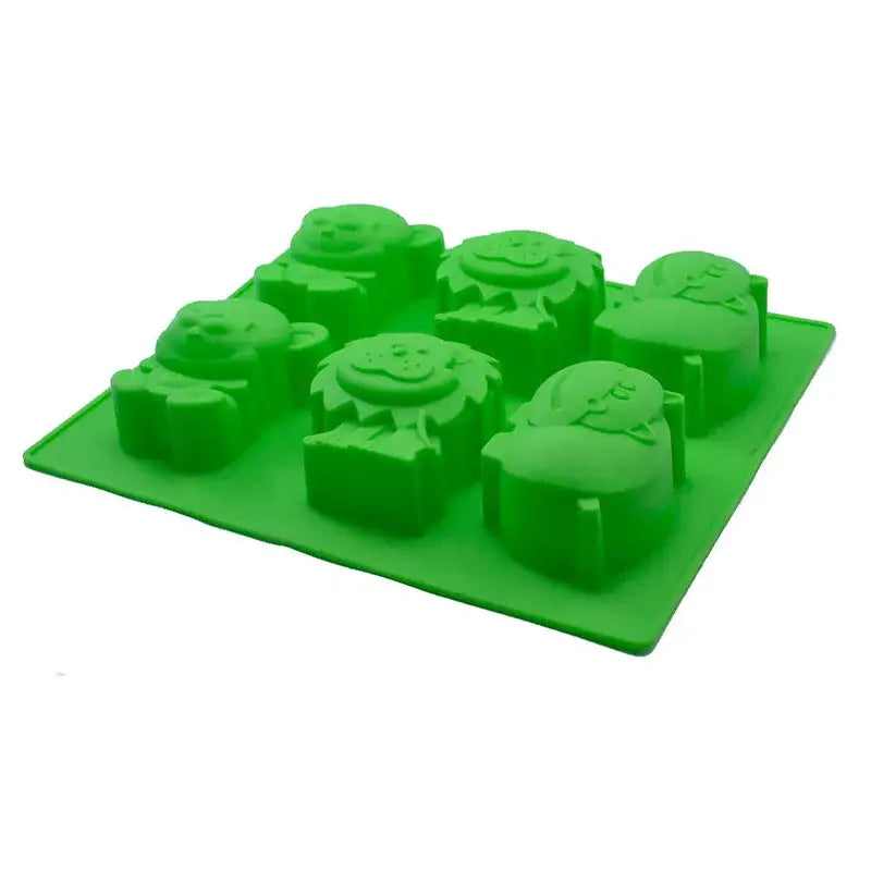 Bright green silicone decorbites lion hippo cake mold with six cartoon animal shapes for baking and cake decoration