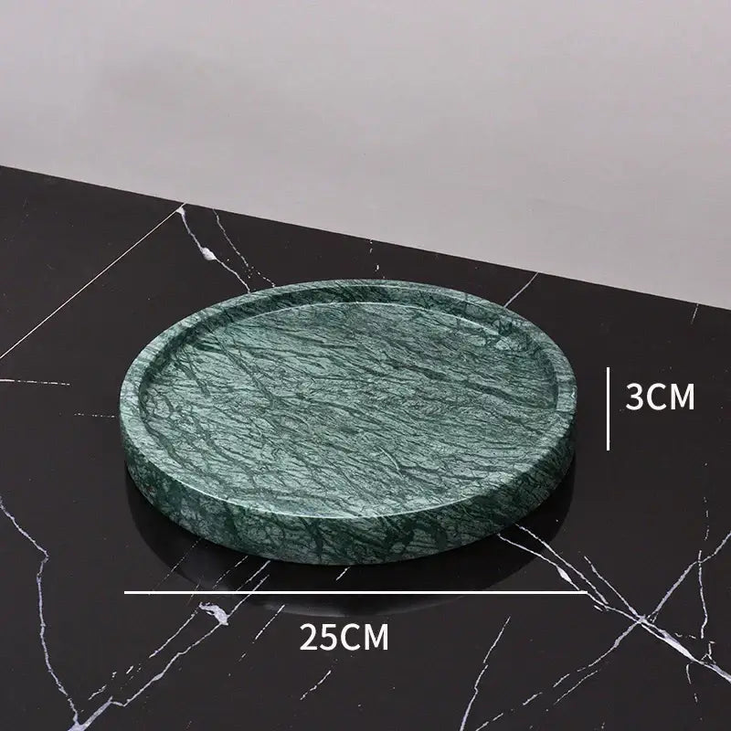 Circular green marble tray 25cm diameter 3cm height from green marble bathroom set with gold accents bathroom accessories