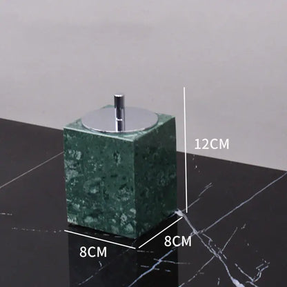 Green marble bathroom square toothbrush holder with polished chrome lid part of marble bathroom set with gold accents