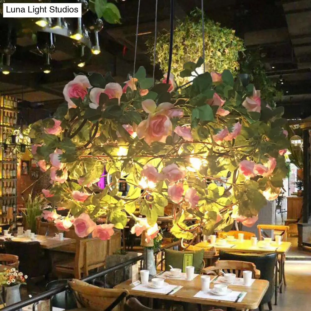 Green Metal Chandelier with LED Lights - Industrial 3-Light Ceiling Lamp for Restaurants