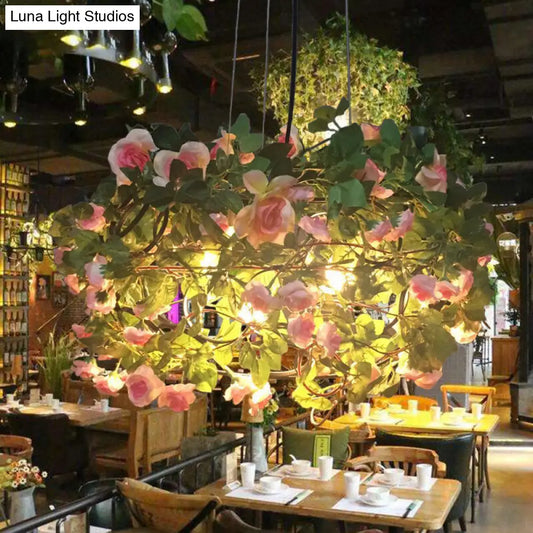 Green Metal Chandelier with LED Lights - Industrial 3-Light Ceiling Lamp for Restaurants