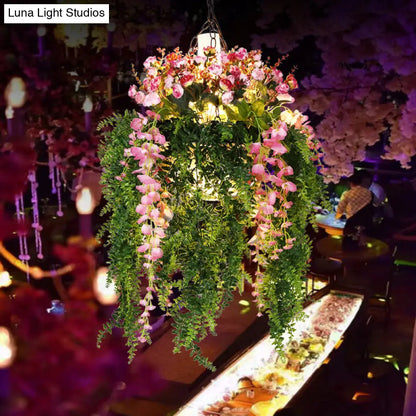 Green Metal Hanging Chandelier with 4 Industrial Pendant Lights - Unique Plant Decoration