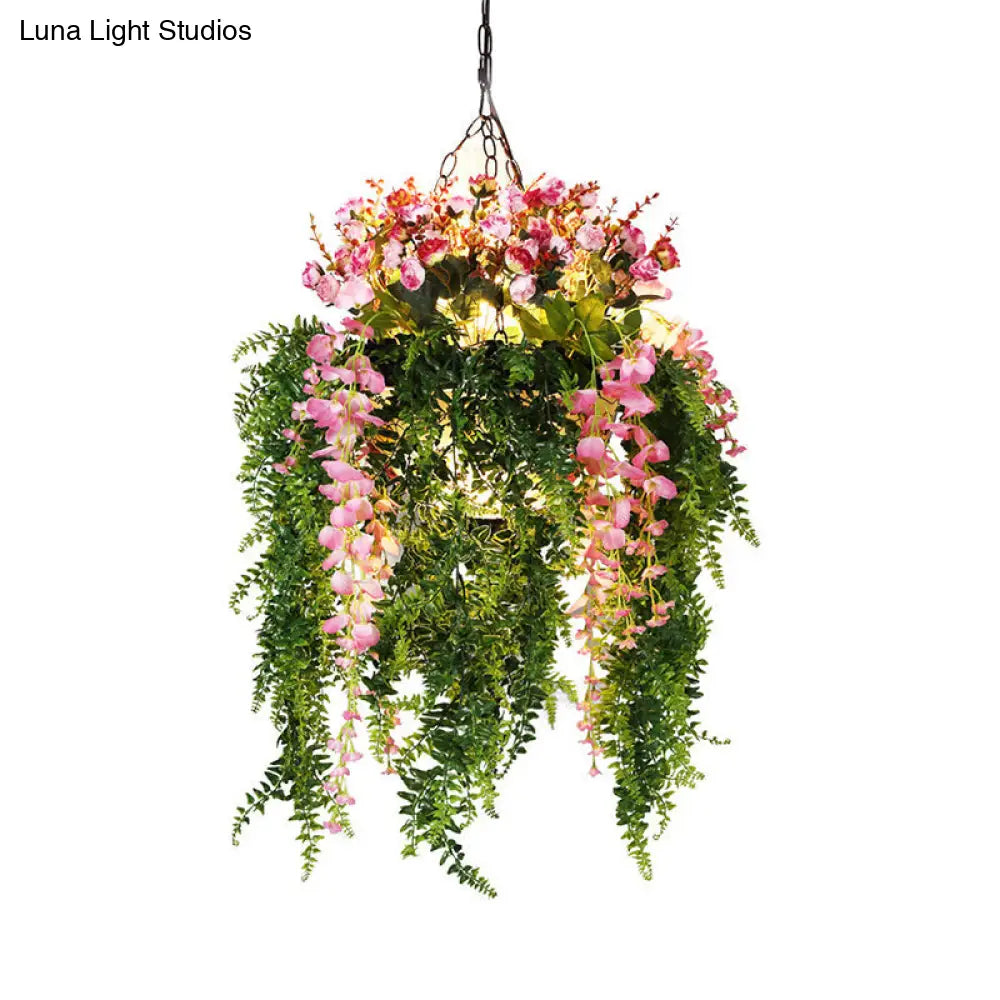 Green Metal Hanging Chandelier with 4 Industrial Pendant Lights - Unique Plant Decoration