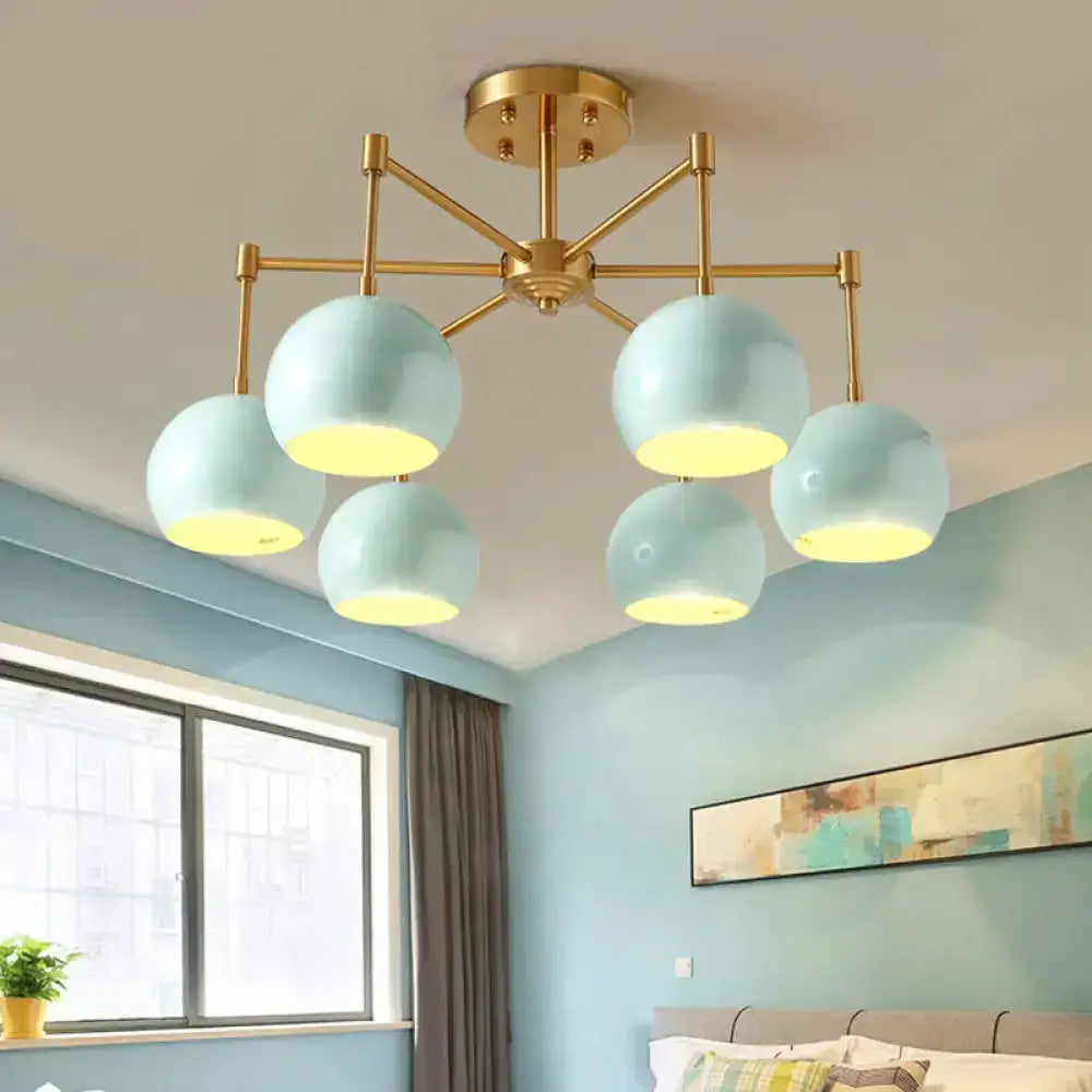 DecorBites™ DecorBites™ Green Metal Modernist Semi Flush Globe Ceiling Light with Radial Arm - Ideal for Living Room