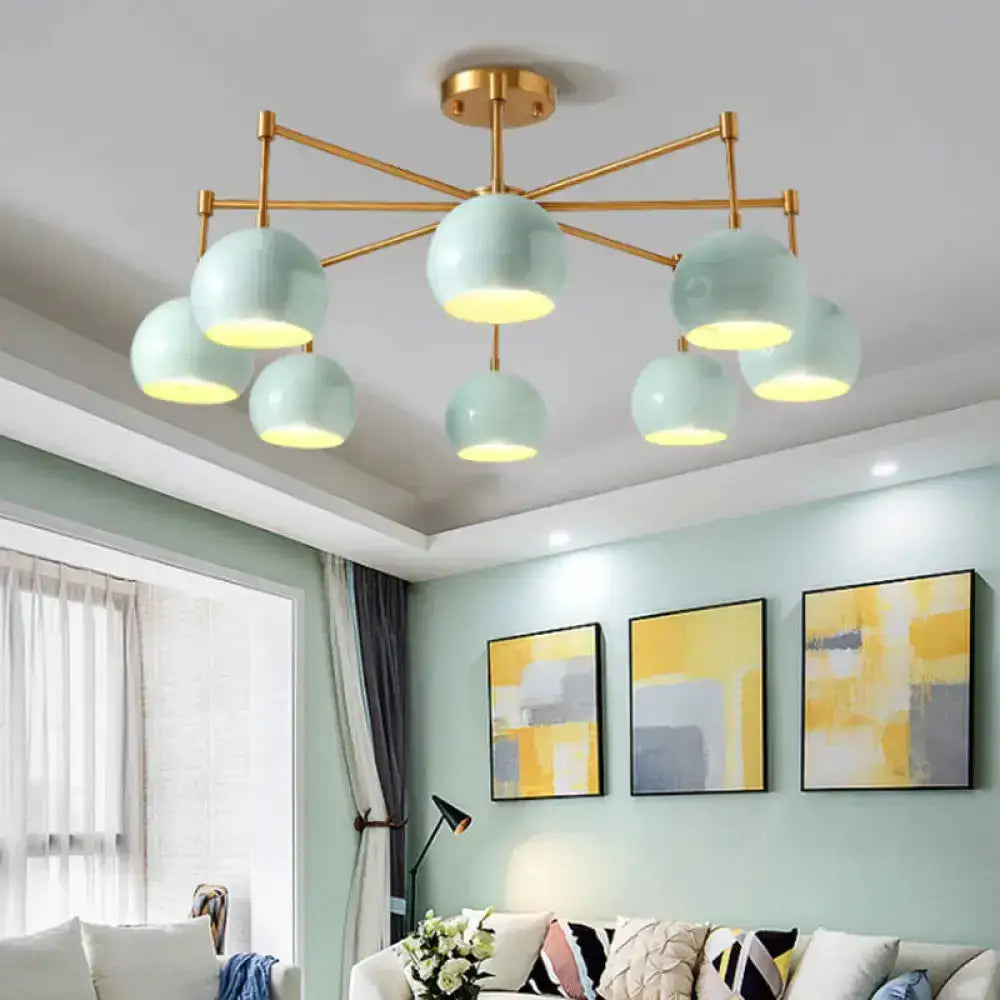 DecorBites™ DecorBites™ Green Metal Modernist Semi Flush Globe Ceiling Light with Radial Arm - Ideal for Living Room