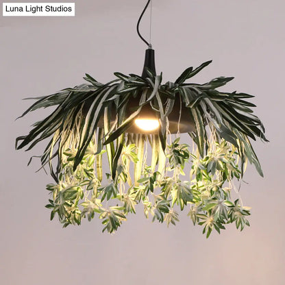 Green Metal Pendant Light with 1 LED Bulb for Restaurant Down Lighting