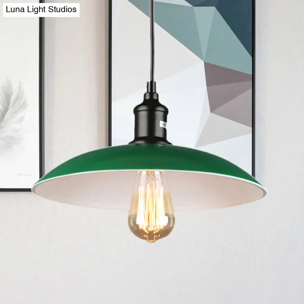 Green Metallic Vintage Pendant Light with Dome Shade - 14"/18" Diameter