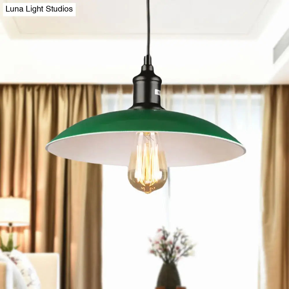 Green Metallic Vintage Pendant Light with Dome Shade - 14"/18" Diameter