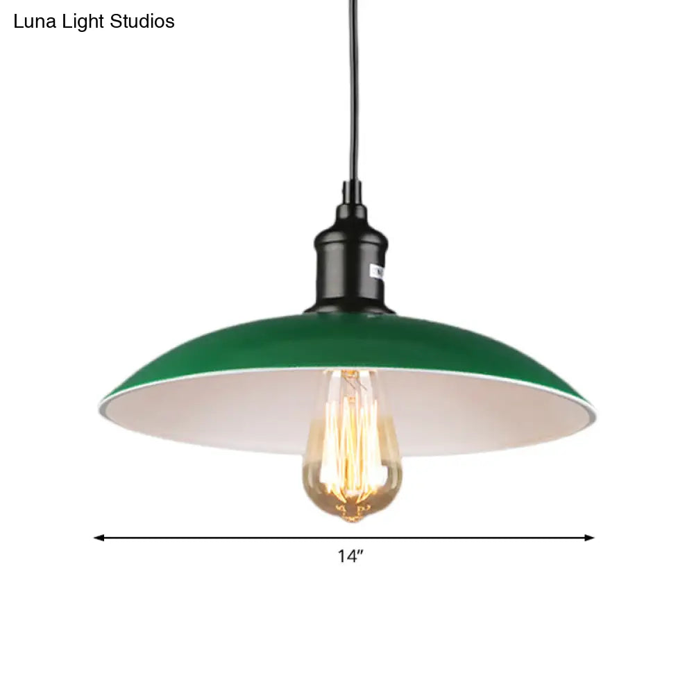 Green Metallic Vintage Pendant Light with Dome Shade - 14"/18" Diameter