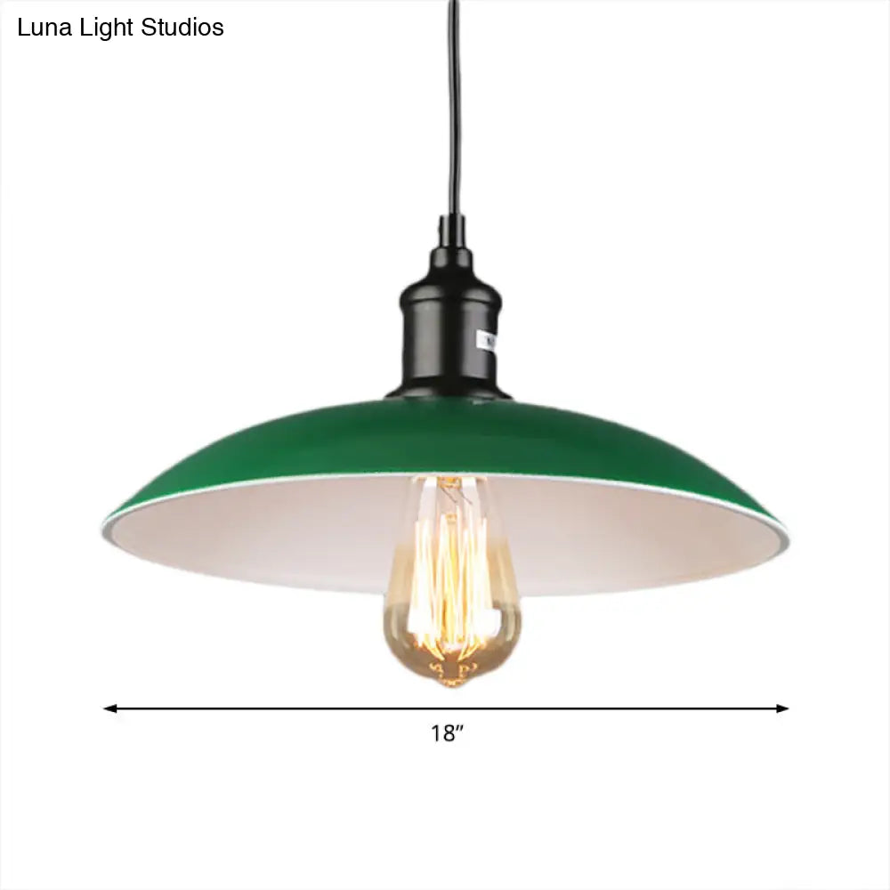 Green Metallic Vintage Pendant Light with Dome Shade - 14"/18" Diameter