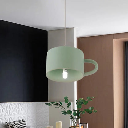 Green Nordic Cup Shape Ceramic LED Pendant Lamp for Modern Restaurants