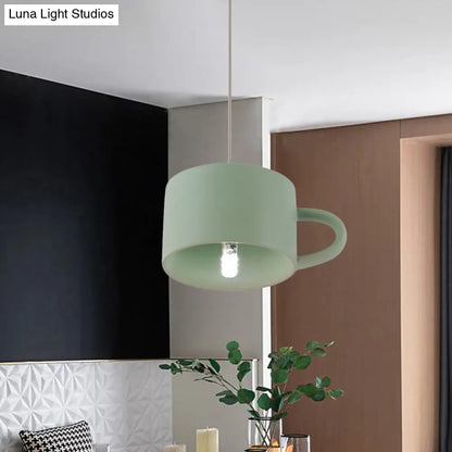 Green Nordic Cup Shape Ceramic LED Pendant Lamp for Modern Restaurants