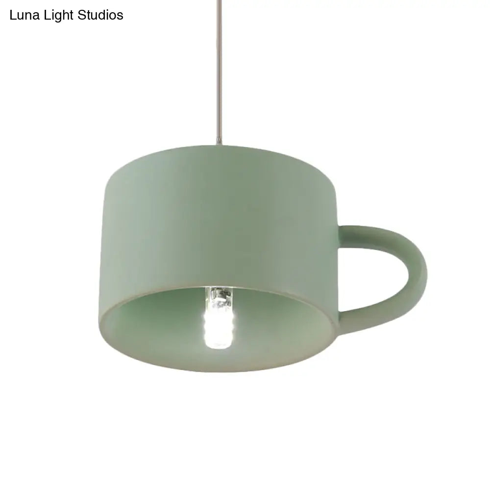 Green Nordic Cup Shape Ceramic LED Pendant Lamp for Modern Restaurants