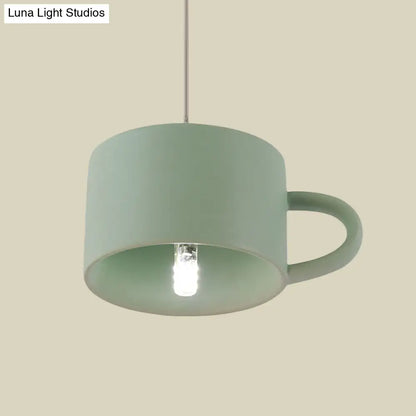 Green Nordic Cup Shape Ceramic LED Pendant Lamp for Modern Restaurants