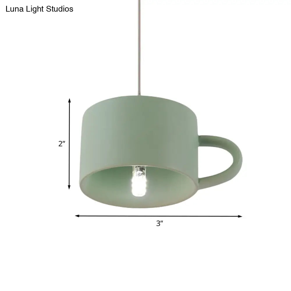 Green Nordic Cup Shape Ceramic LED Pendant Lamp for Modern Restaurants