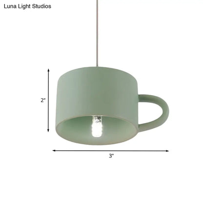 Green Nordic Cup Shape Ceramic LED Pendant Lamp for Modern Restaurants