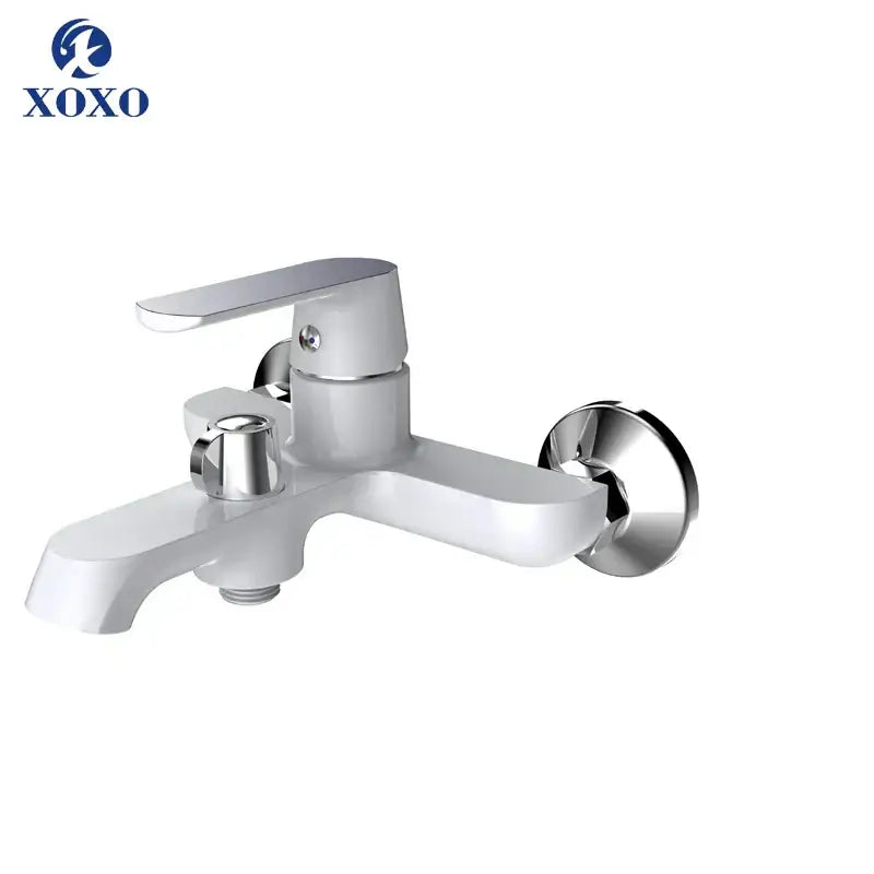 Xoxo brand wall-mounted chrome bathtub faucet with dual handles in green and orange chrome shower faucet set with handheld head