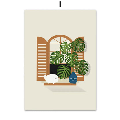 Green Plants Black Cat Canvas Wall Art - I / 40X50cm No Framed - Posters