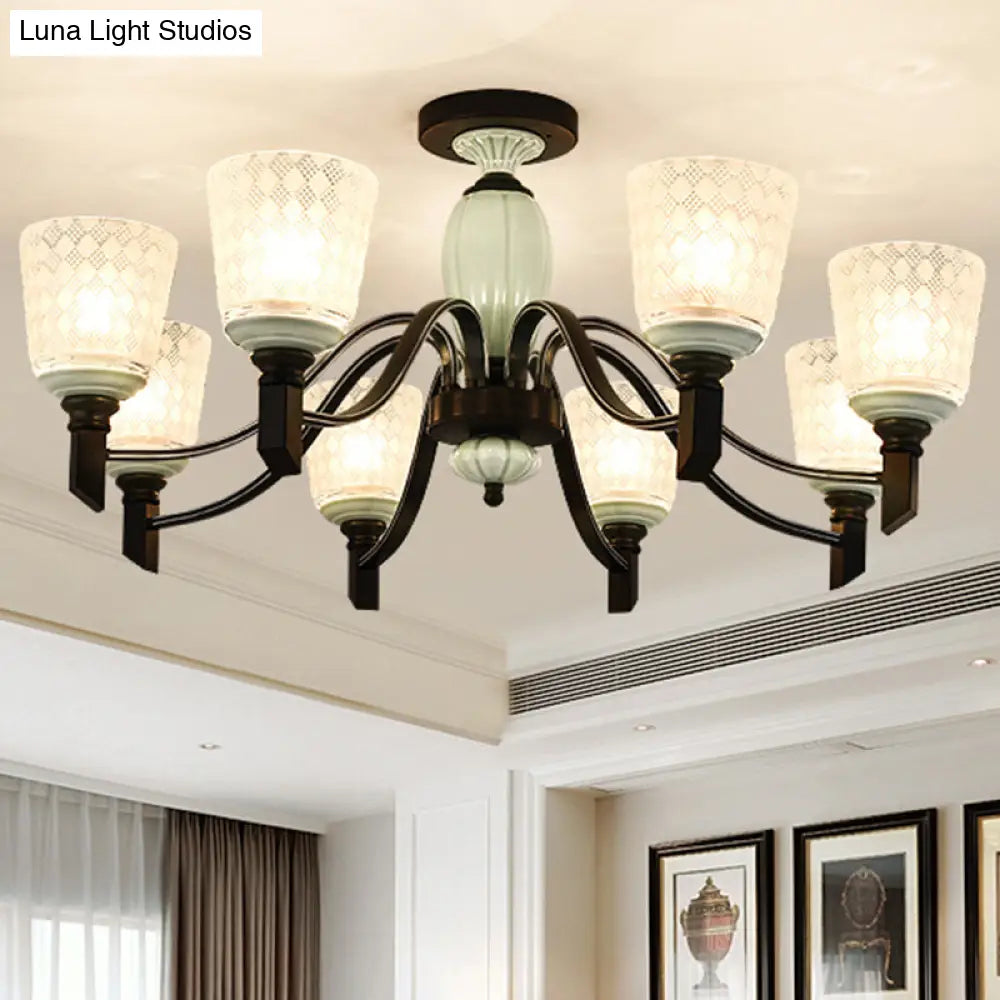 DecorBites™ DecorBites™ Green Rhombus Glass Ceiling Mount Chandelier - Traditional Semi Flush Design for Living Rooms