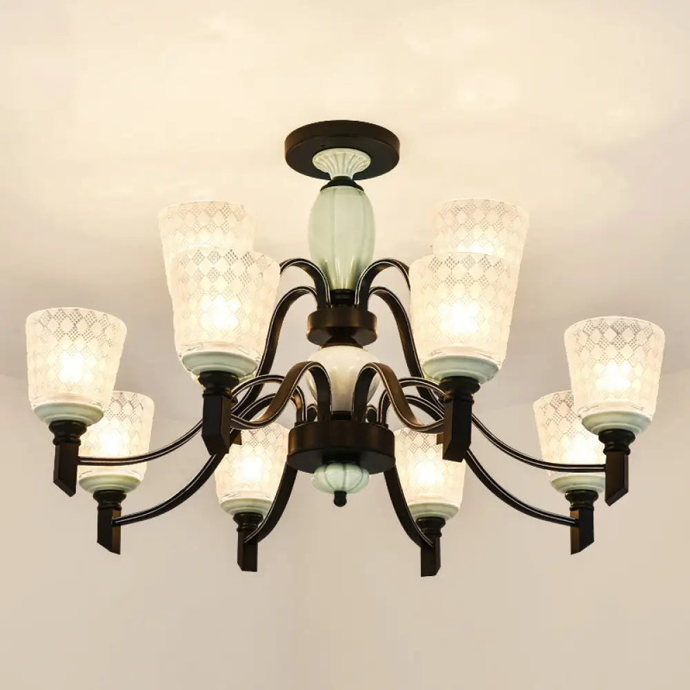 DecorBites™ DecorBites™ Green Rhombus Glass Ceiling Mount Chandelier - Traditional Semi Flush Design for Living Rooms